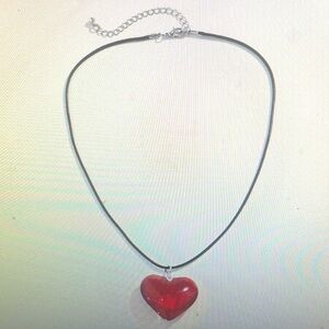 Red and Silver Heart Pendant Necklace